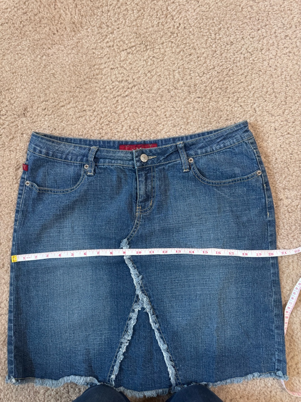 YMI Y2K Mid Length Patched-Frayed Denim Faded Skirt- Juniors Size 13 - Picture 10 of 15